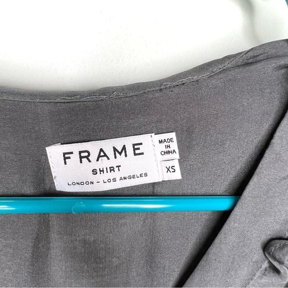 FRAME Tuxedo Smoke Grey Gray Silk Chiffon Ruffle Button Down Blouse Extra Small - Picture 7 of 16